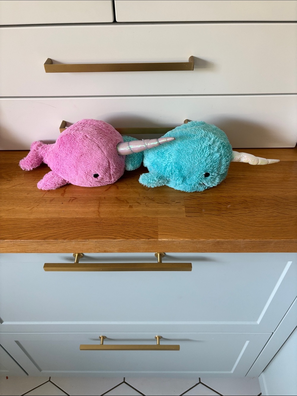 Jellycat Pink and Teal Narwhal Plush Pair